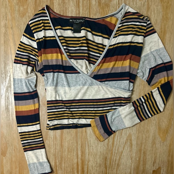 See You Monday Striped Crossover Top - Picture 2 of 9